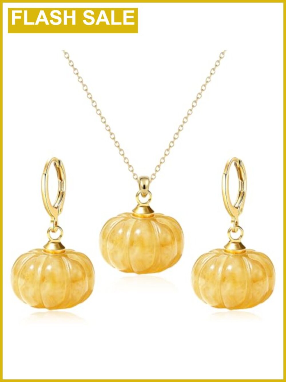 Handcrafted Pumpkin Crystal Necklace Earrings Set Thanksgiving Jewelry